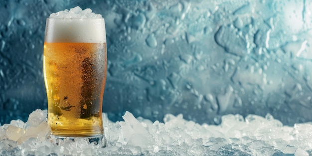 Photo glass of beer on ice