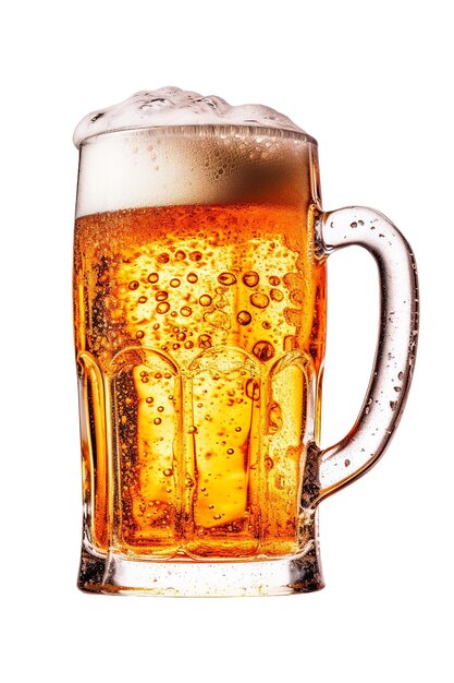 Glass beer mug full of golden light beer