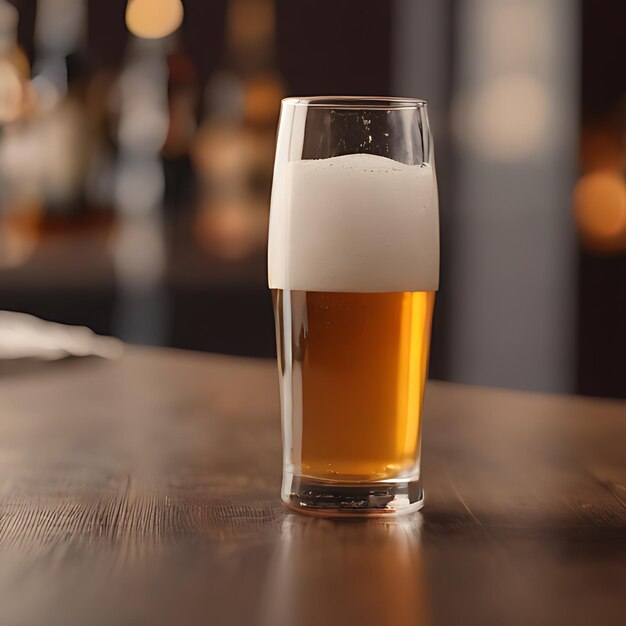 Photo a glass of beer sits on a wooden table