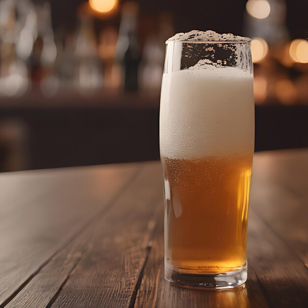 Photo a glass of beer sits on a wooden table