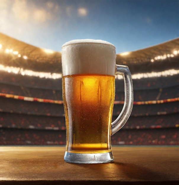 Glass of beer in a stadium