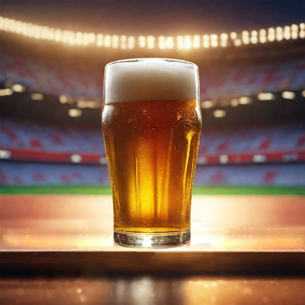 Glass of beer in a stadium