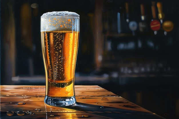 glass of beer on table Background bar