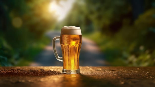 A glass of beer on a table with a blurred background