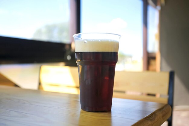 A glass of beer on a table