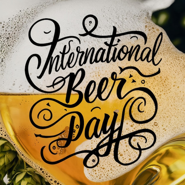 a glass of beer that says international beer