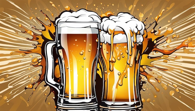 Glass beer vector with energetic beer splash