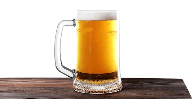 Glass of beer on white background