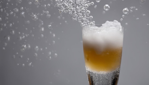 Foto un bicchiere di birra con delle bolle.