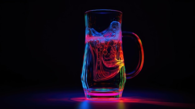 A glass of beer with a colorful light on it