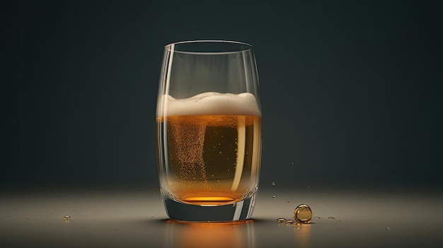 A glass of beer with a cork on the bottom and a piece of glass on the bottom.