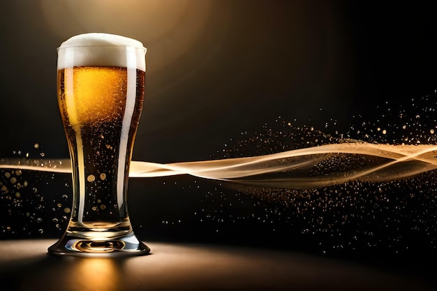 A glass of beer with a dark and gold background Created with generative Ai technology