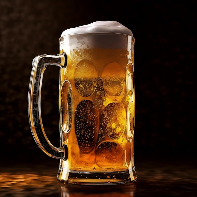Glass of beer with foam and bubbles on a dark background ai generated