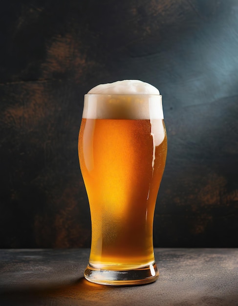 glass of beer with foam on a dark textural background