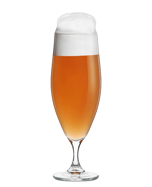 Glass of beer with foam falling to the left