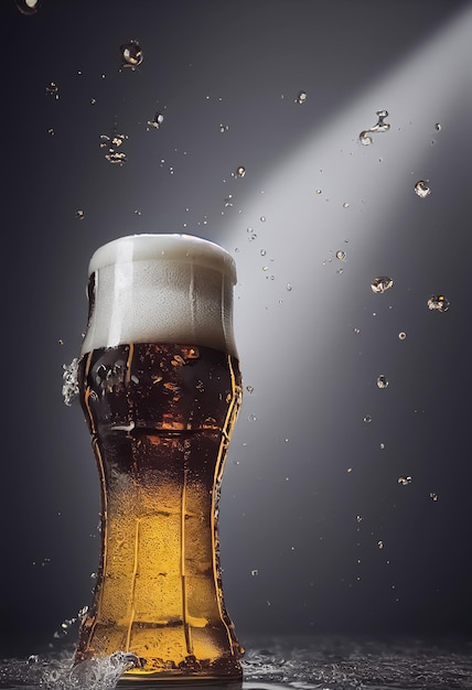 A glass of beer with a foamy head is filled with water.