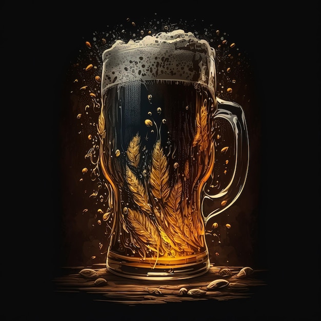 A glass of beer with a golden beer on it