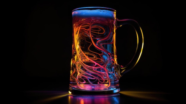 A glass of beer with the light on it