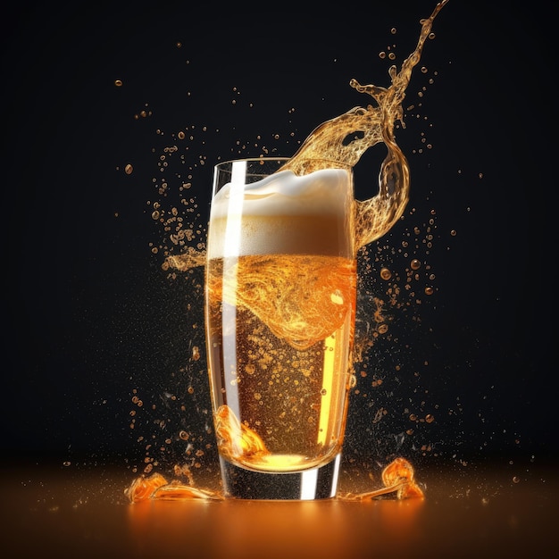 A glass of beer with a splash of liquid in it