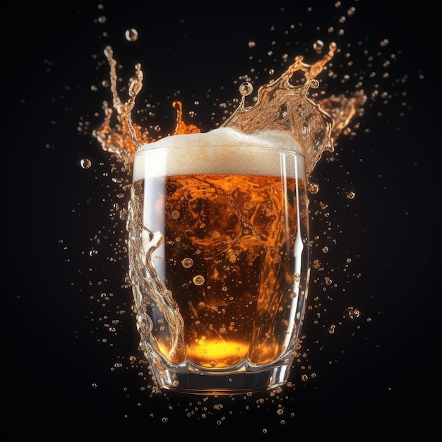 A glass of beer with a splash of liquid on it