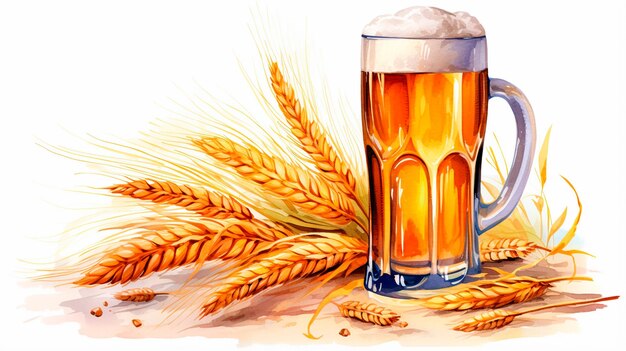 Photo a glass of beer with wheat and a bottle of beer