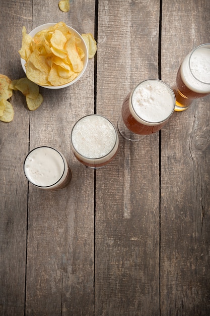 Glass beer on wood 