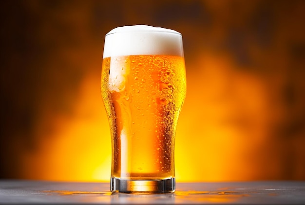 Glass of beer on wooden table Blurred background with space for text copyspace banner Generative Ai