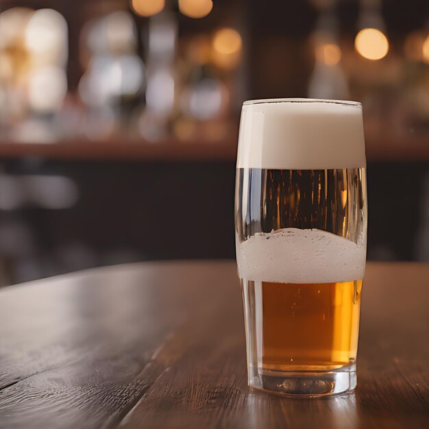 Photo a glass of beer on a wooden table with a light on the top