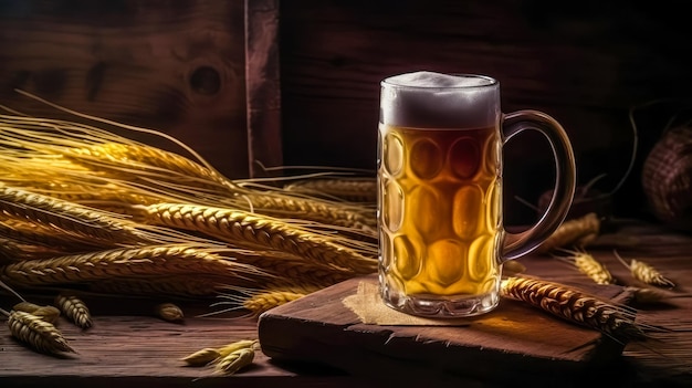 Glass of beer on a wooden table