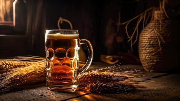 Glass of beer on a wooden table