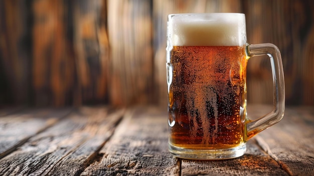 Glass of Beer on Wooden Table