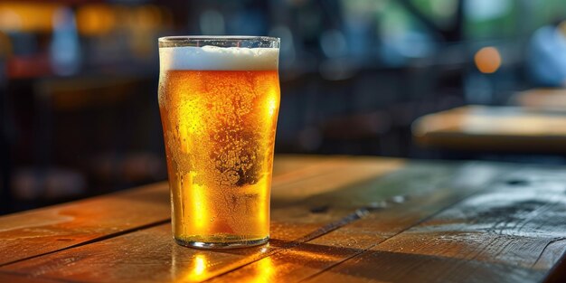 Photo glass of beer on wooden table