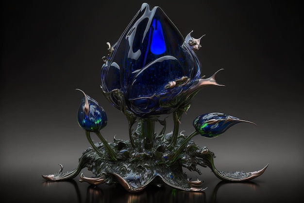 Glass Blue Rose 3d illustration