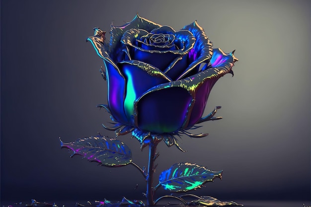 Glass Blue Rose 3d illustration