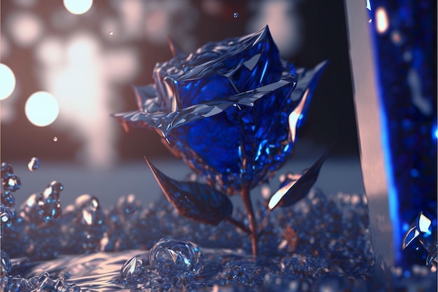 Стеклянная голубая роза 3d иллюстрация