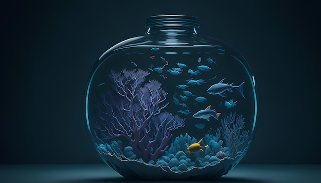 Foto glass bottle aquarium hd behang van diepzeekoralen en vissen