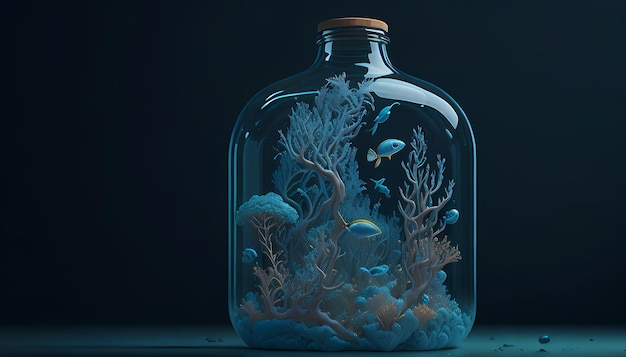 Glass Bottle Aquarium HD Wallpaper of Deep Sea Corals and Fish