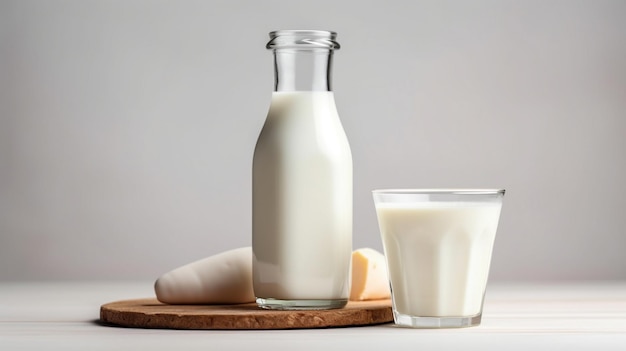 Photo glass and bottle of fresh milk isolated