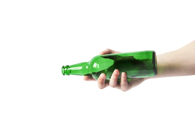 Glass bottle in hand