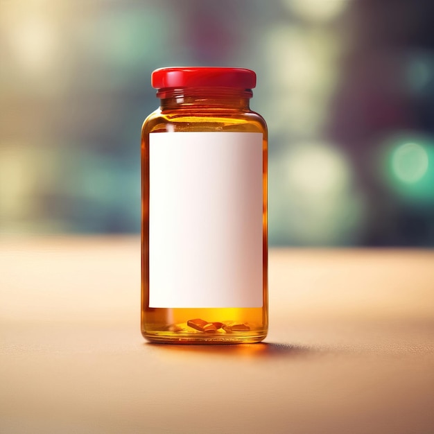 Foto bottiglia di vetro con farmaco, imballaggio vuoto di prodotti generici per cure mediche