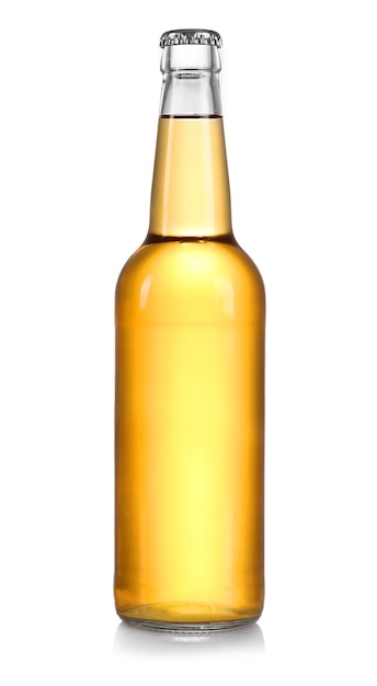 Foto bottiglia di vetro di birra lager su sfondo grigio chiaro