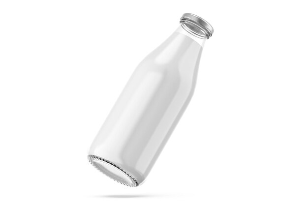 은색 뚜껑이 있는 우유 유리병