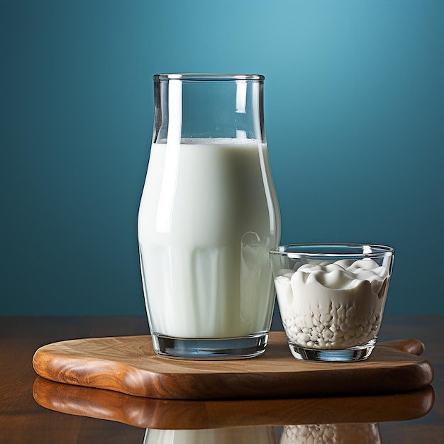 A Glass And Bottle Of Milk On Wooden Table With Light