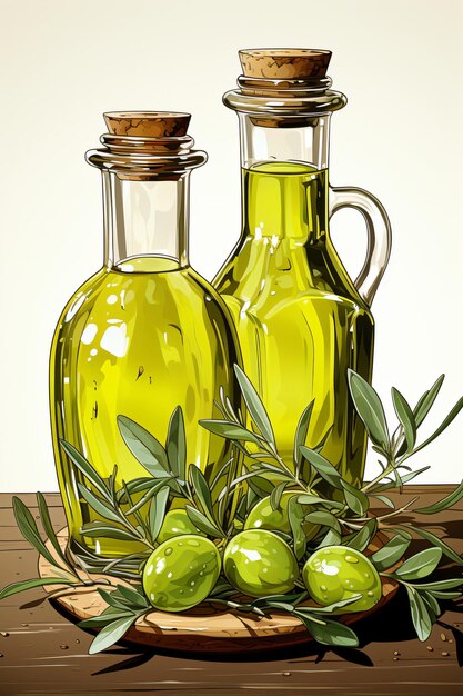 Glass Bottle of Olive Oil Vector Art on White Background