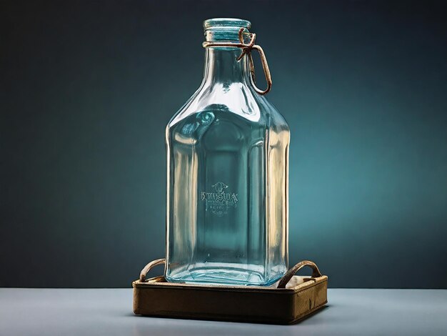 Glass bottle on a plastic box