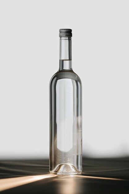 a glass bottle sitting on top of a wooden table