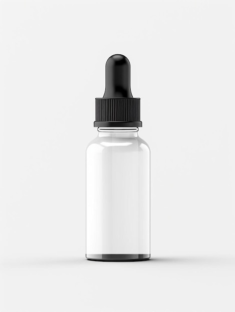 a glass bottle with a black cap on a white background