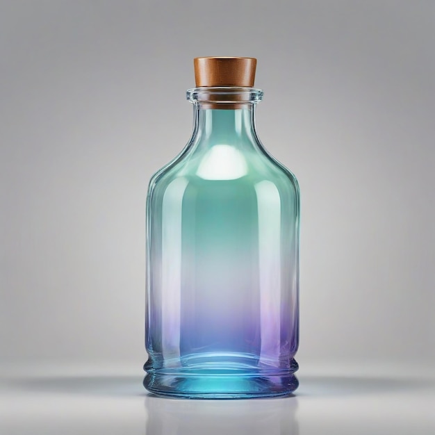 Photo a glass bottle with a blue gradient color