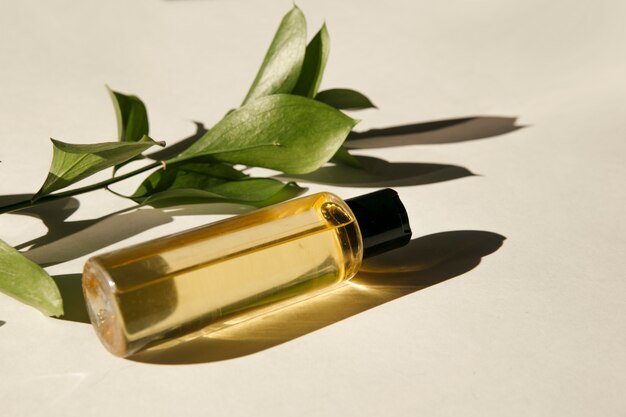 Glass bottle with cosmetic essential oil Organic natural product