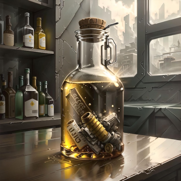 Glass bottle with objects inside